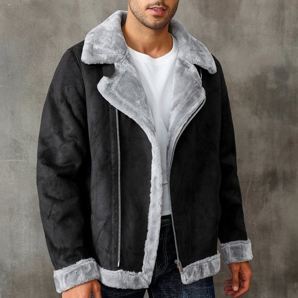 . Other - Black Casual Mens Teddy Lined Zip Up Faux Suede Coat